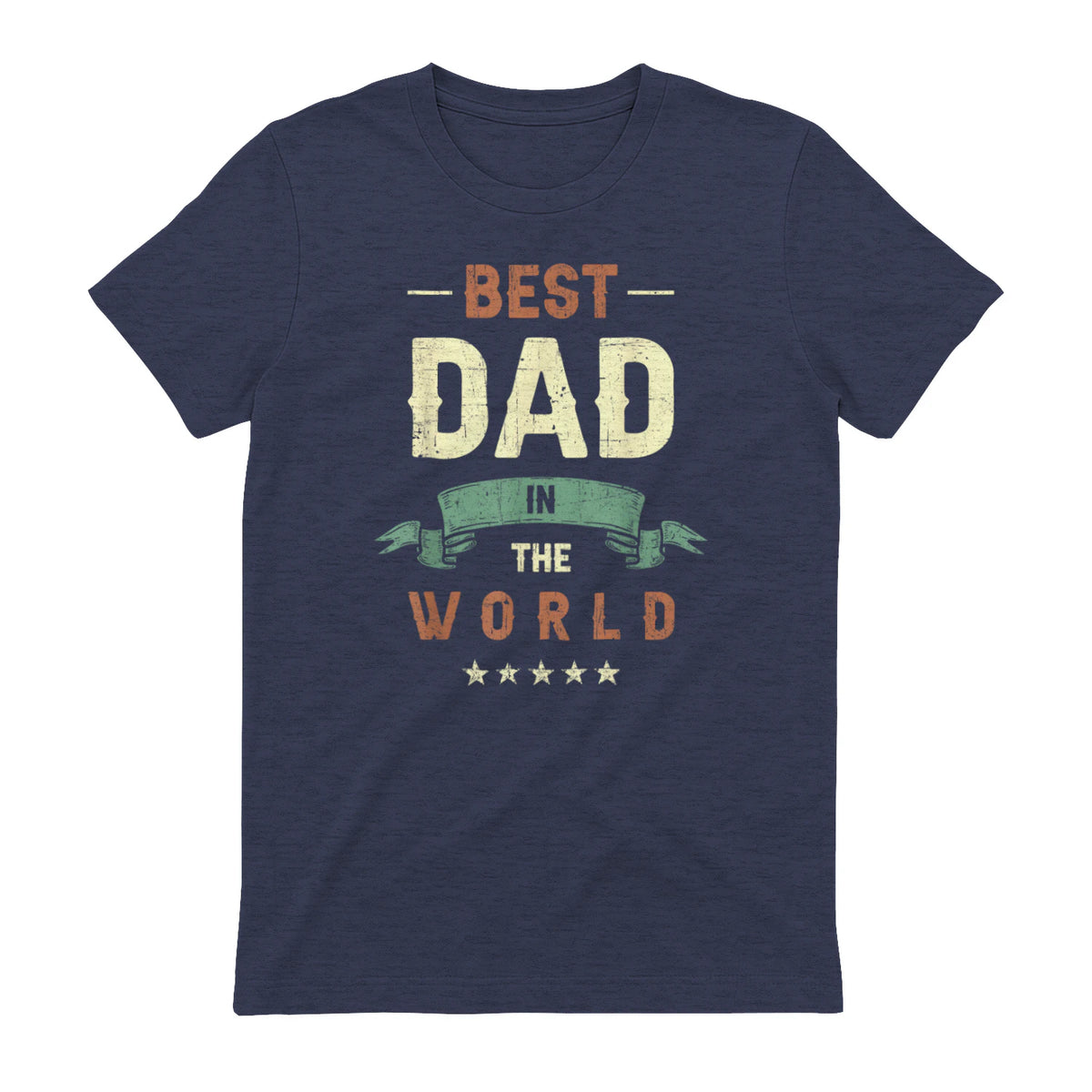 Best Dad in the World, Retro Vintage Look T-Shirt in Heather Navy - back view