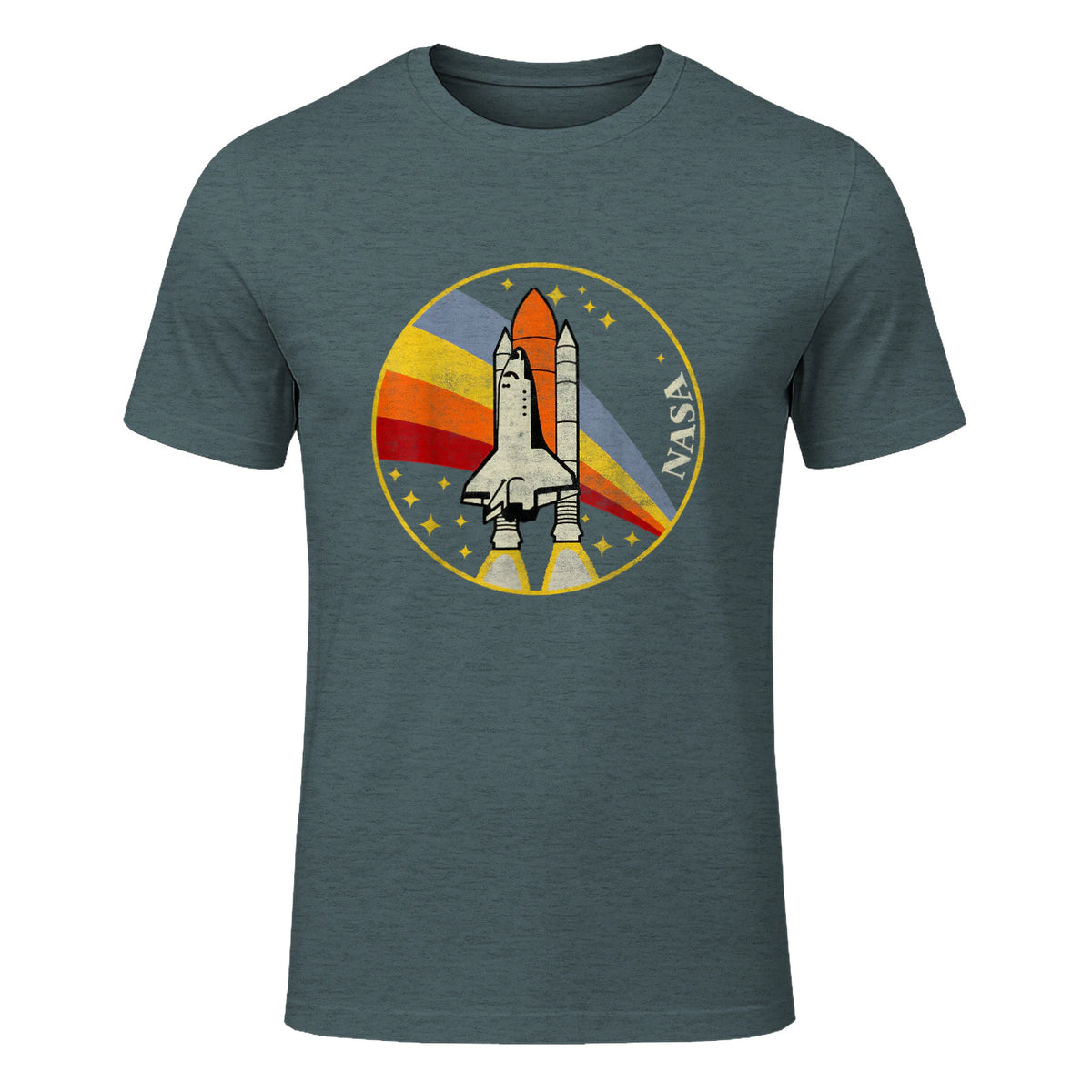 NASA Shuttle Launch Into Rainbow Premium Graphic T-Shirt T-Shirt UK in Dark Heather - front view