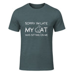 Sorry I'm Late My Cat Was Sitting On Me Funny Feline Lover in Dark Heather - front view
