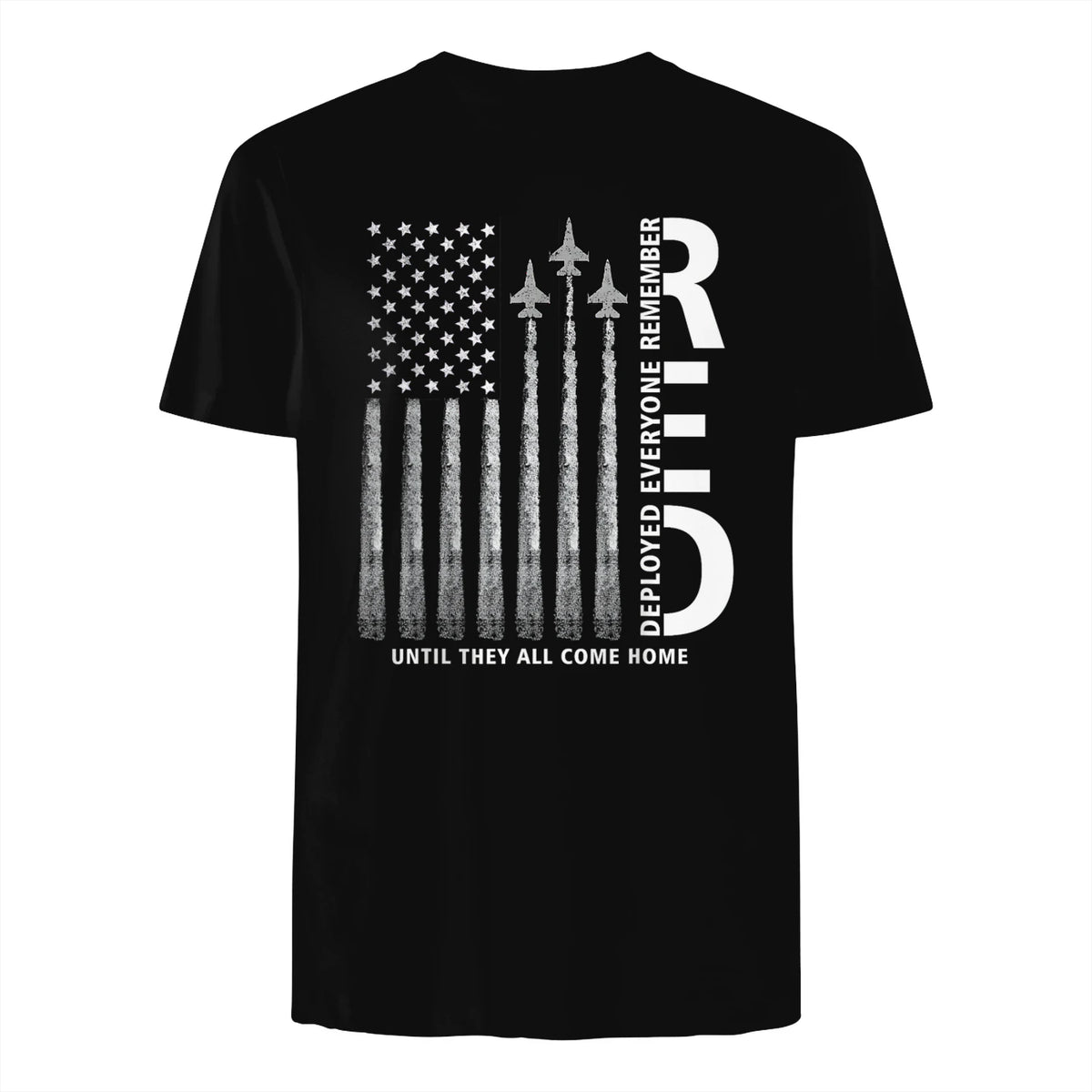 Remember Everyone Deployed RED Friday Military American Flag T-Shirt in Black - back view