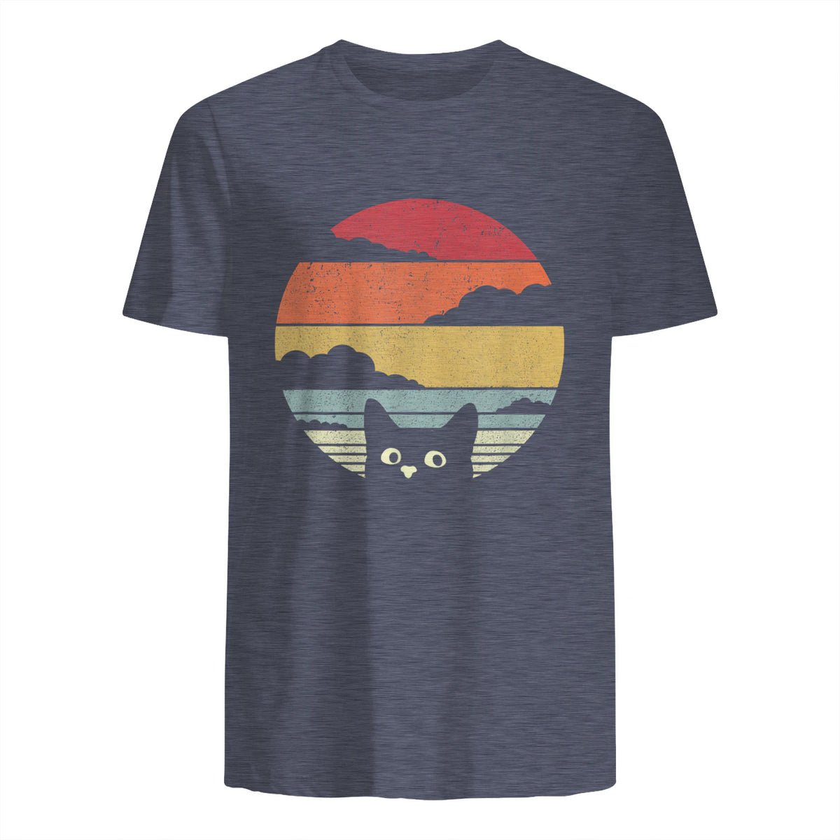 Pack A Punch Women's Retro Cat Graphic T-Shirt - Black, Short Sleev in Heather Navy - back view
