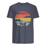Pack A Punch Women's Retro Cat Graphic T-Shirt - Black, Short Sleev in Heather Navy - back view