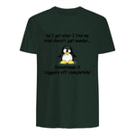 Funny silly penguin t-shirt mens ladies retirement gift in Forest Green - back view