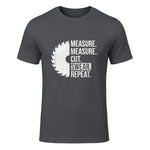Funny Dad Shirt Measure Cut Swear Handyman Father Day Tshirt in Charcoal - front view