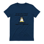 Funny silly penguin t-shirt mens ladies retirement gift in Navy - back view