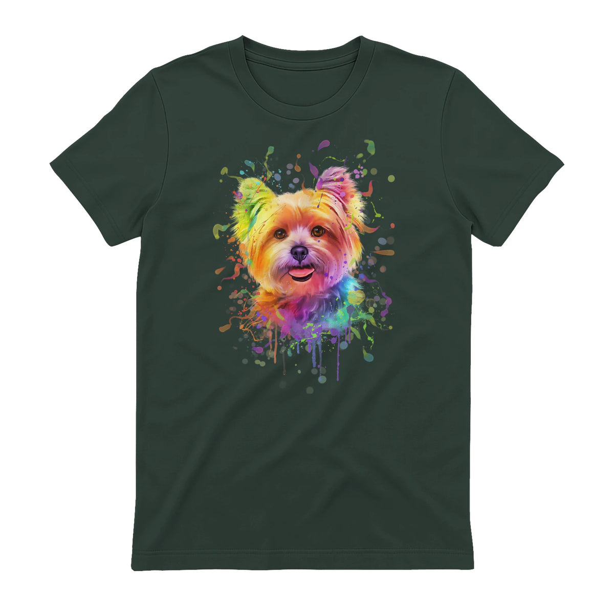 Colorful Splash Art Yorkshire Terrier Portrait Yorkshire Lover in Forest Green - back view