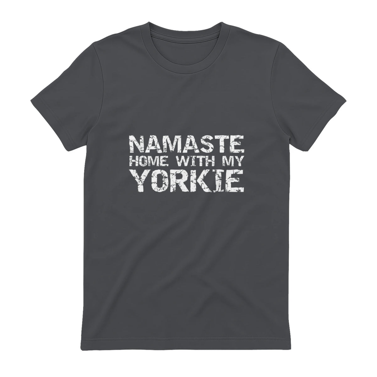 Funny Yoga Pun Introvert Saying Namaste Home with My Yorkie in Charcoal - back view