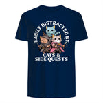 Cats Side Quest Funny Tabletop T-Shirt in Navy - back view