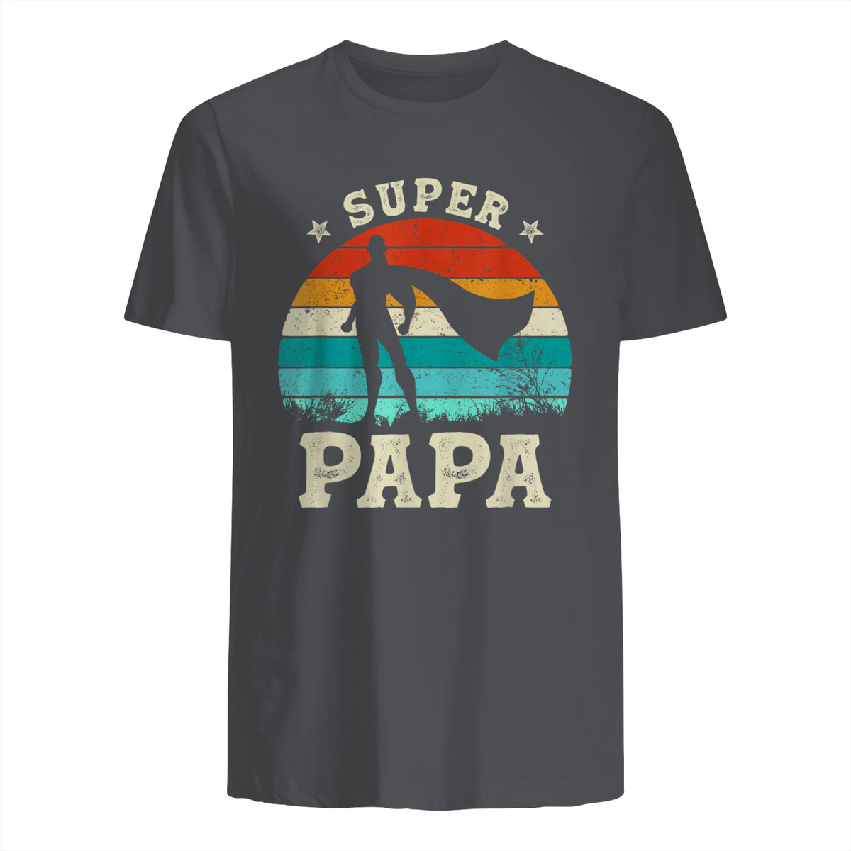 Fête des Pères Meilleur Père Humour Retro Super Papa Parfait in Charcoal - back view