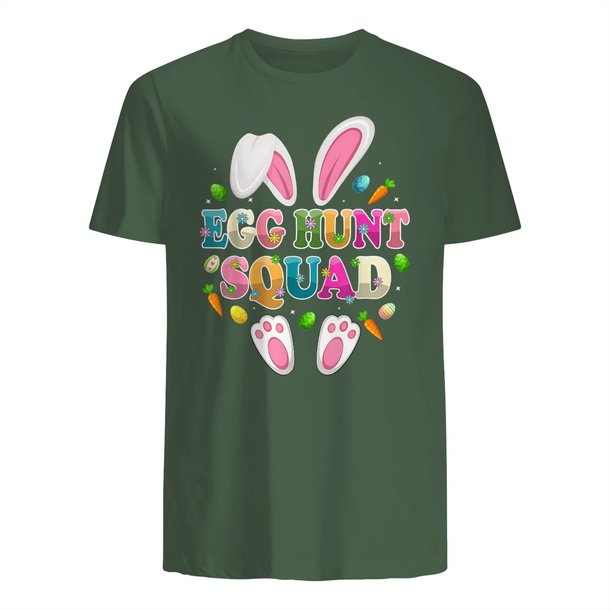Egg Hunt Squad Bunny Happy Easter Day in Military Green - back view
