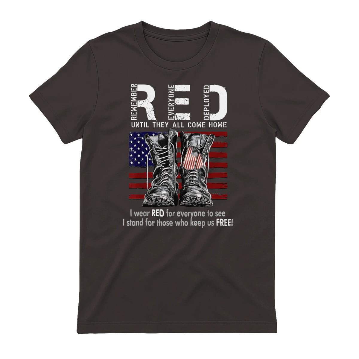On Friday We Wear Red Military R.E.D Friday Military Remember Everyone Deployed Unisex-Adults US Flag T-Shirt Black Smal in Dark Chocolate - back view
