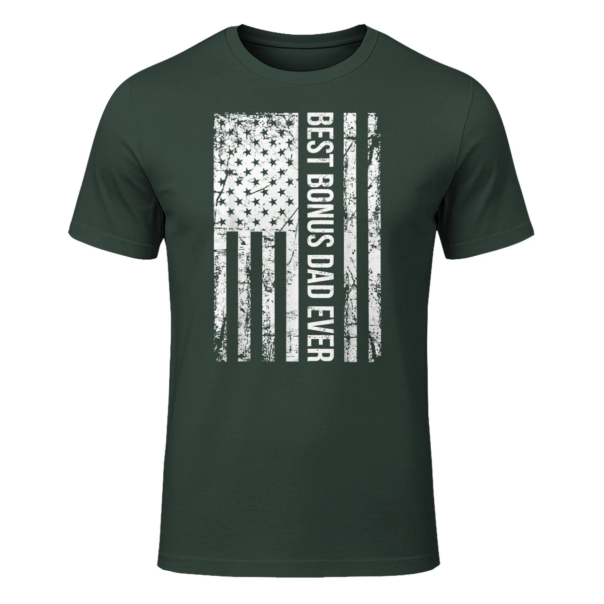 Step Dad Best Bonus Dad Ever For Stepdad American Flag in Forest Green - front view