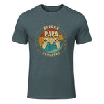 Nouveau Papa Parents Humour Gamer Nouvelle Naissance Annonce T-Shirt in Dark Heather - front view