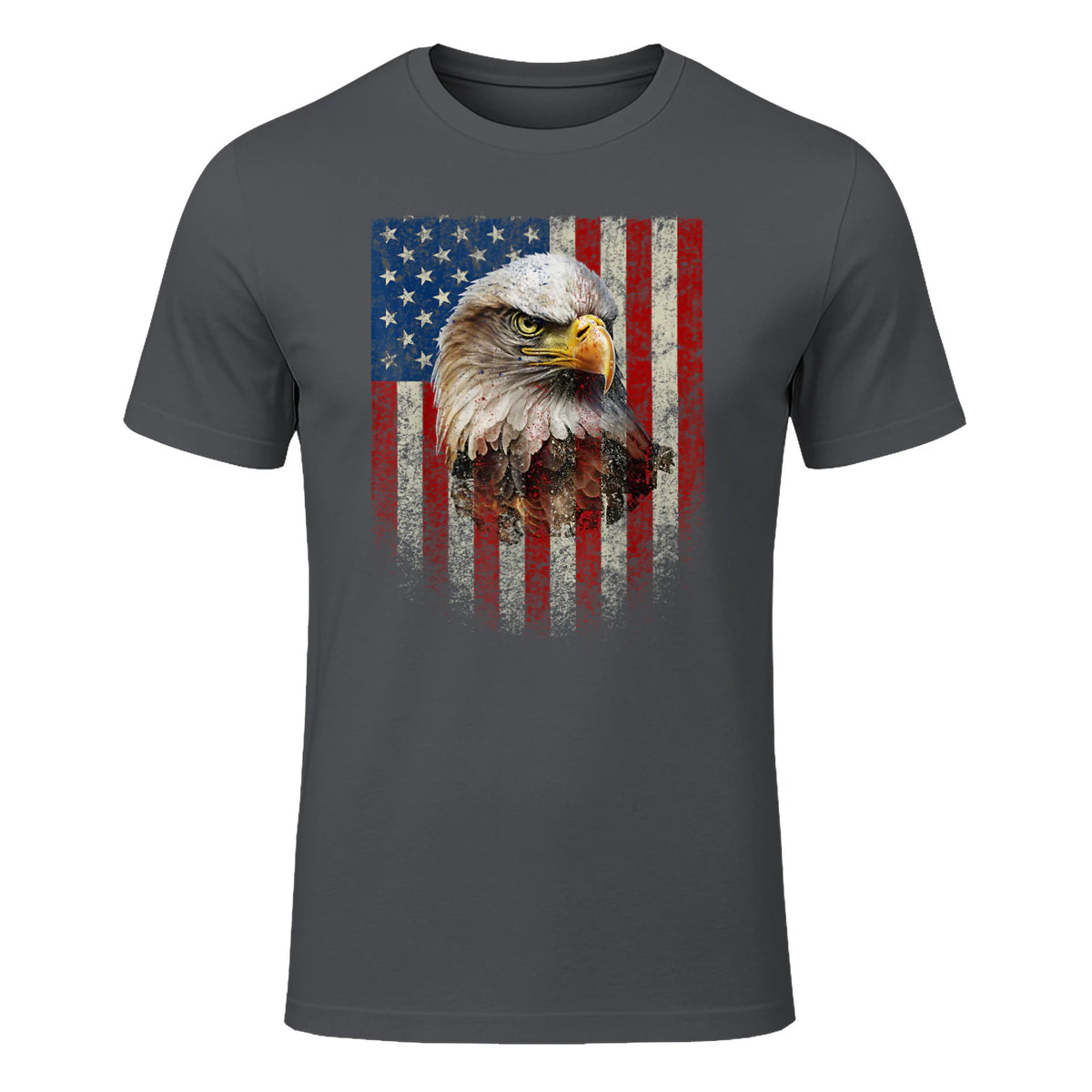 American Flag Bald Eagle Patriotic Red White Blue T-Shirt in Charcoal - front view
