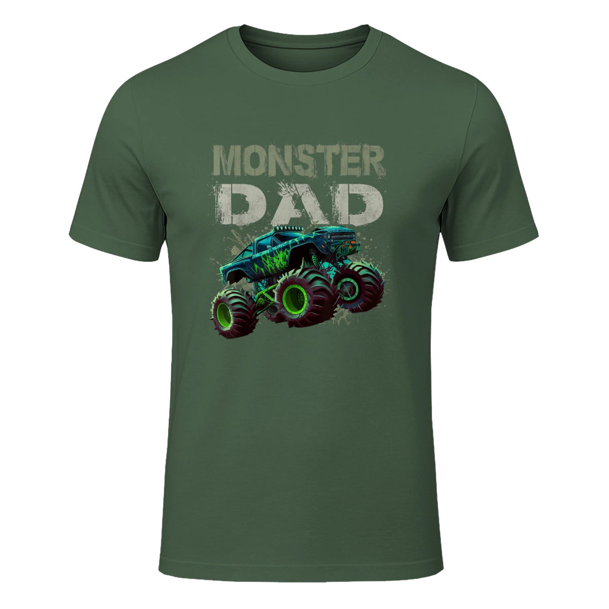 Monster Truck Dad T-Shirt in Military Green - front view