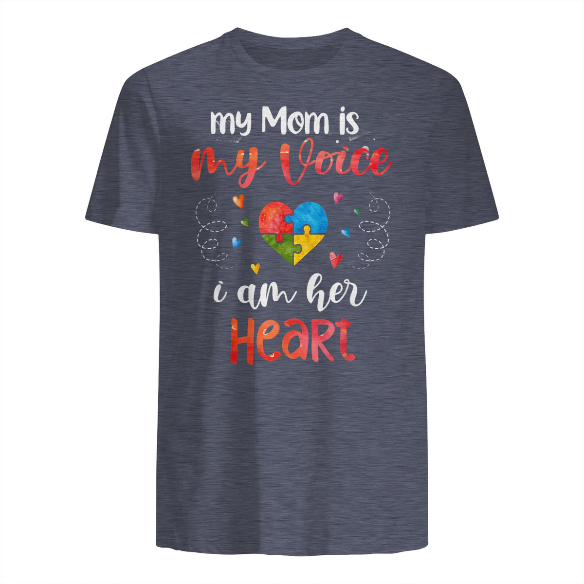 Autism Mom Support ASD T-Shirt in Heather Navy - back view
