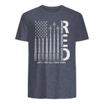 Remember Everyone Deployed RED Friday Military American Flag T-Shirt in Heather Navy - back view