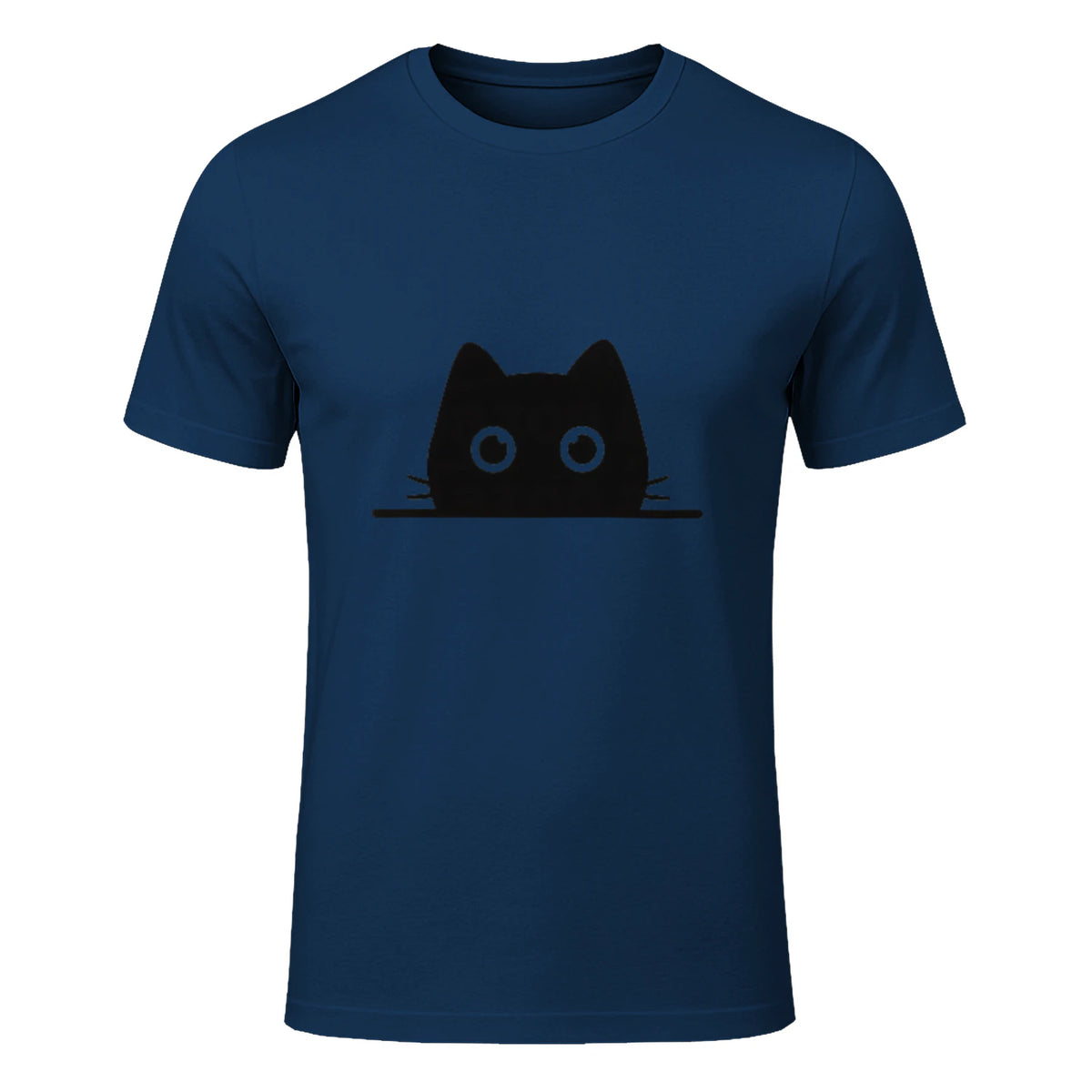 Chemise avec motif de chat dans une poche pour enfants, femmes, hommes, amoureux des chats in Navy - front view