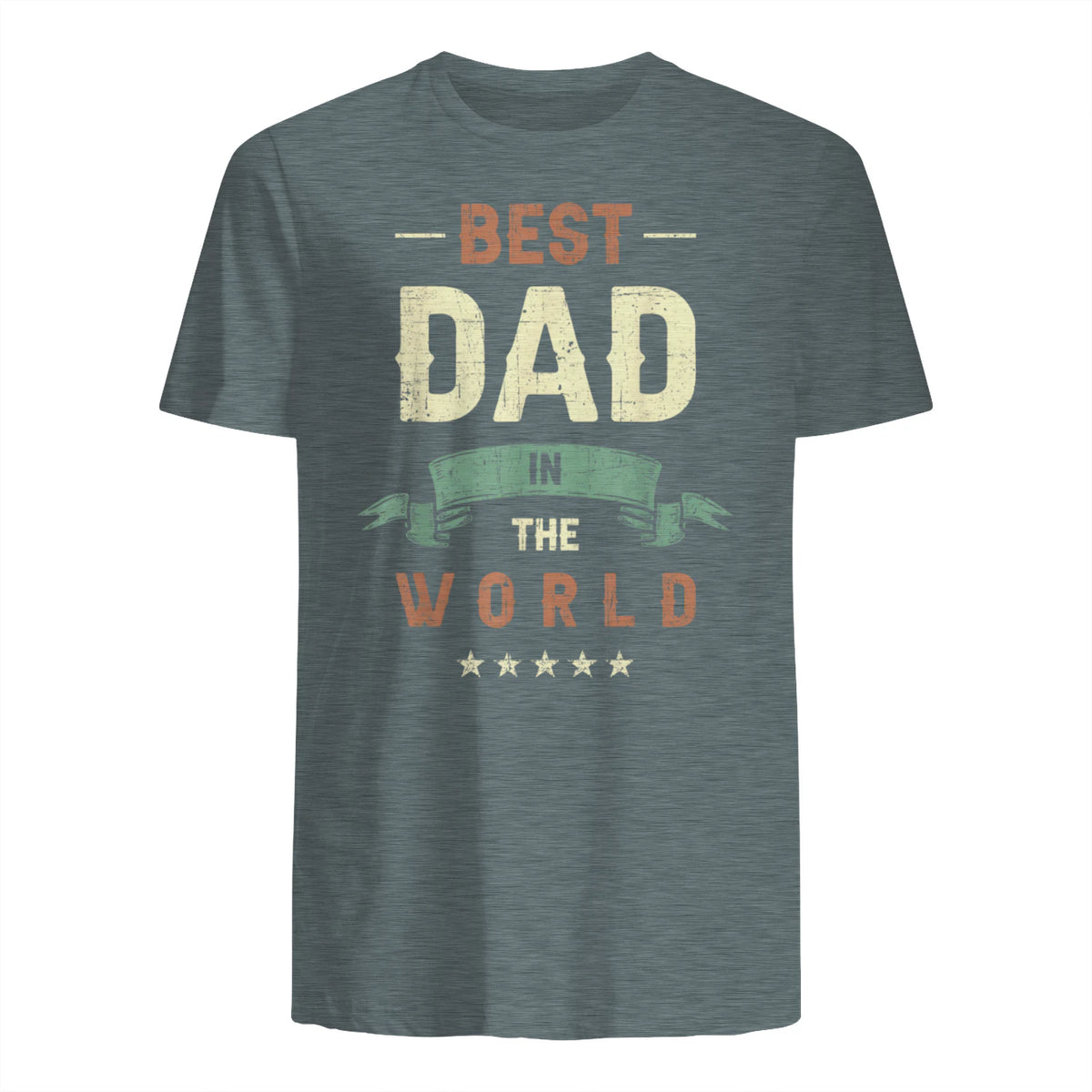 Best Dad in the World, Retro Vintage Look T-Shirt in Dark Heather - back view