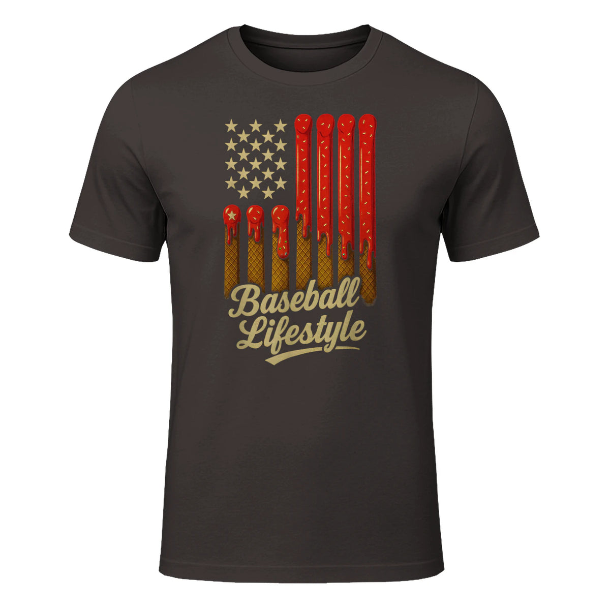 Baseball Lifestyle Apparel Youth Baseball Drip Ice Cream T-Shirt in Dark Chocolate - front view