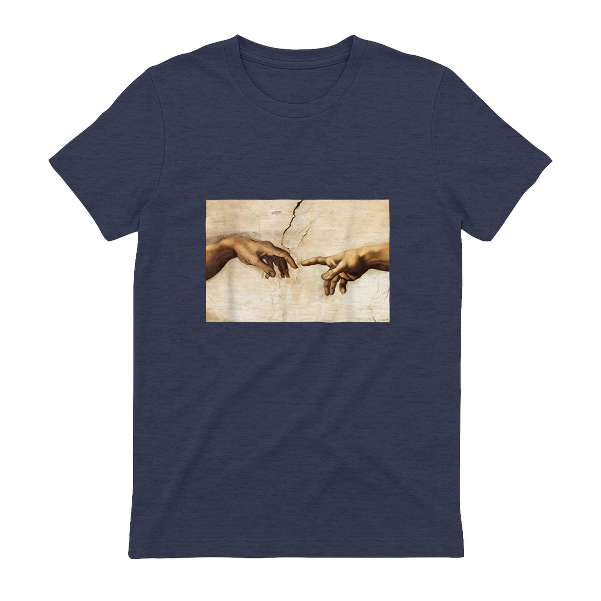Creation of Adam Michelangelo Die Erschaffung Adams Kunst in Heather Navy - back view