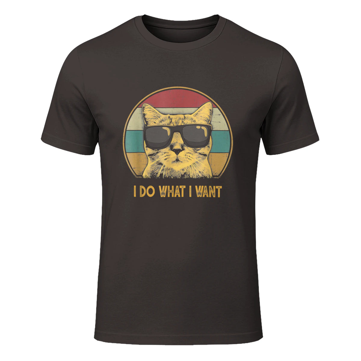 Retro I do What I Want cat Funny cat Lover T-Shirt Small in Dark Chocolate - front view