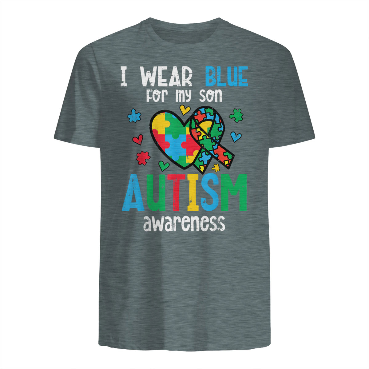 Autism Awareness Wear Blue for My Son ASD Mom Dad Men Women in Dark Heather - back view