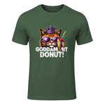 Donut Princess Cat Meme Tee – Kawaii Funny Cartoon Style T-Shirt in Military Green - front view
