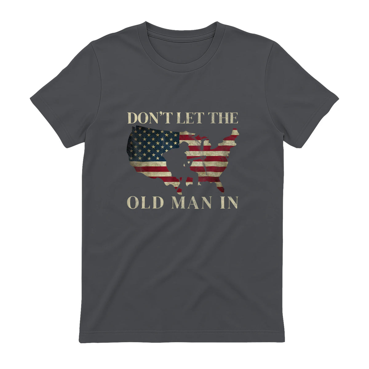 Don't Let The Old Man in Vintage American Flag T-Shirt in Charcoal - back view