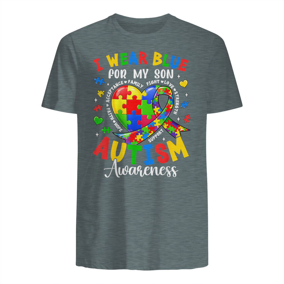I Wear Blue for My Son Autism Awareness for Women Autism Mom in Dark Heather - back view