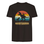 Daddy Dinosaur Daddysaurus Two Kids Funny Father's Day T-Shirt in Dark Chocolate - back view
