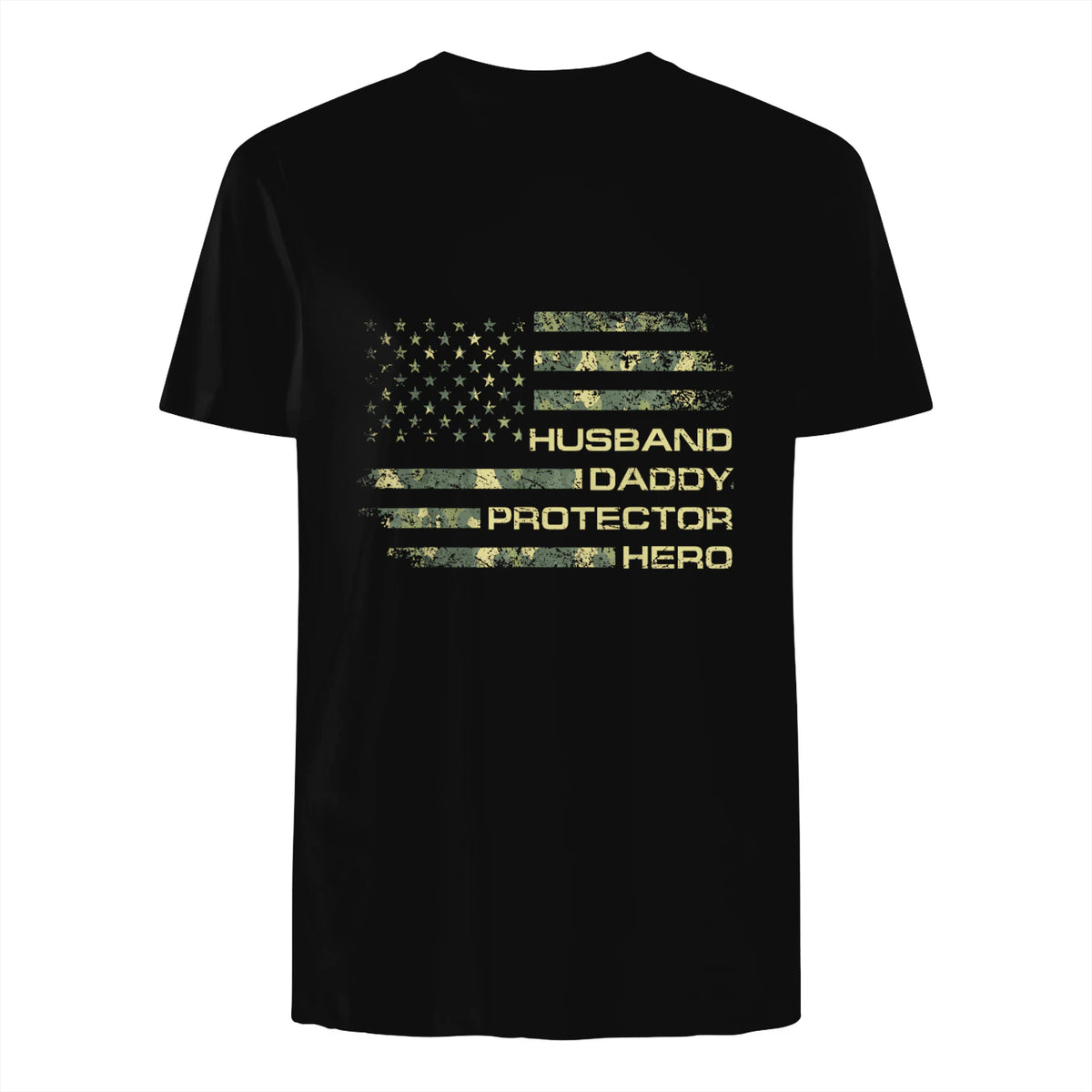 Husband Daddy Protector Hero Fathers Day Camo American Flag in Black - back view