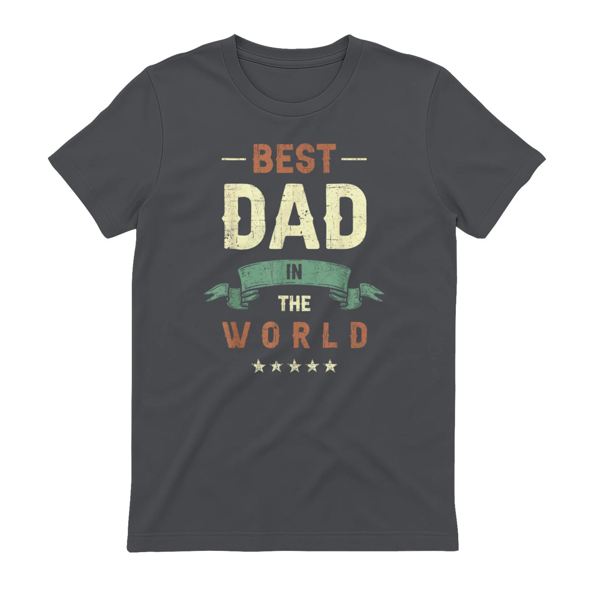 Best Dad in the World, Retro Vintage Look T-Shirt in Charcoal - back view