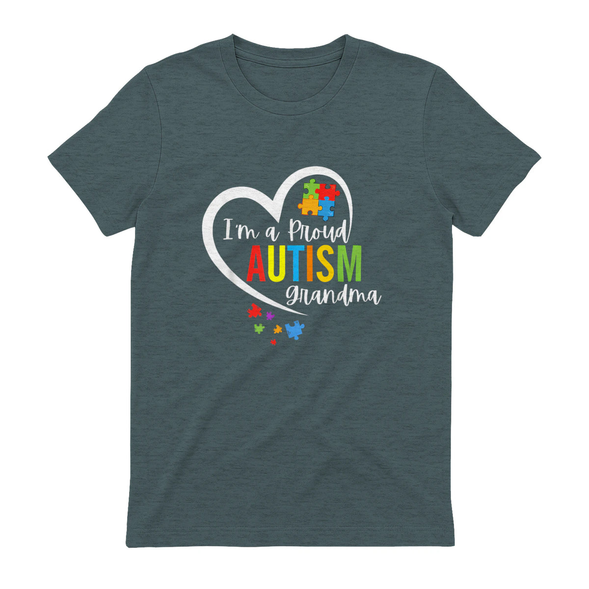 I'm A Proud Grandma Love Heart Autism Awareness Puzzle in Dark Heather - back view
