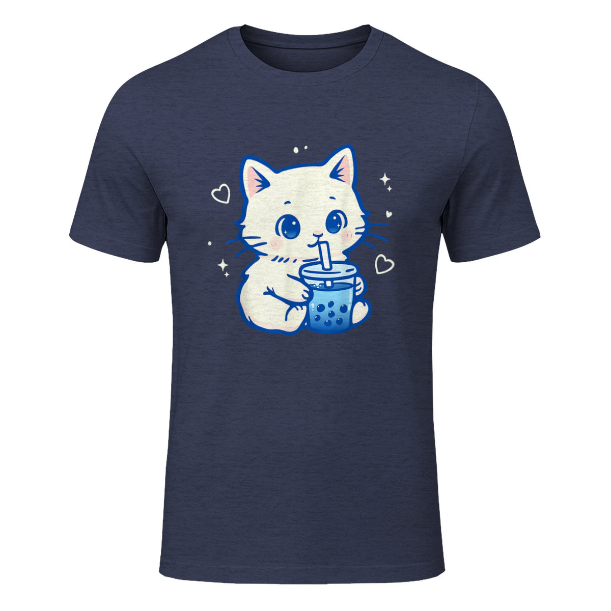 Kawaii Cat Boba Japanese Cute Aesthetic Anime Girls Teens T-Shirt in Heather Navy - front view