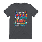 Autism Rocks Rolls Spins Flaps Awareness Boys Kids Women Men in Charcoal - back view