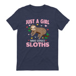 Just a Girl Who Loves Sloths Shirt Gift For Sloths Lover in Heather Navy - back view