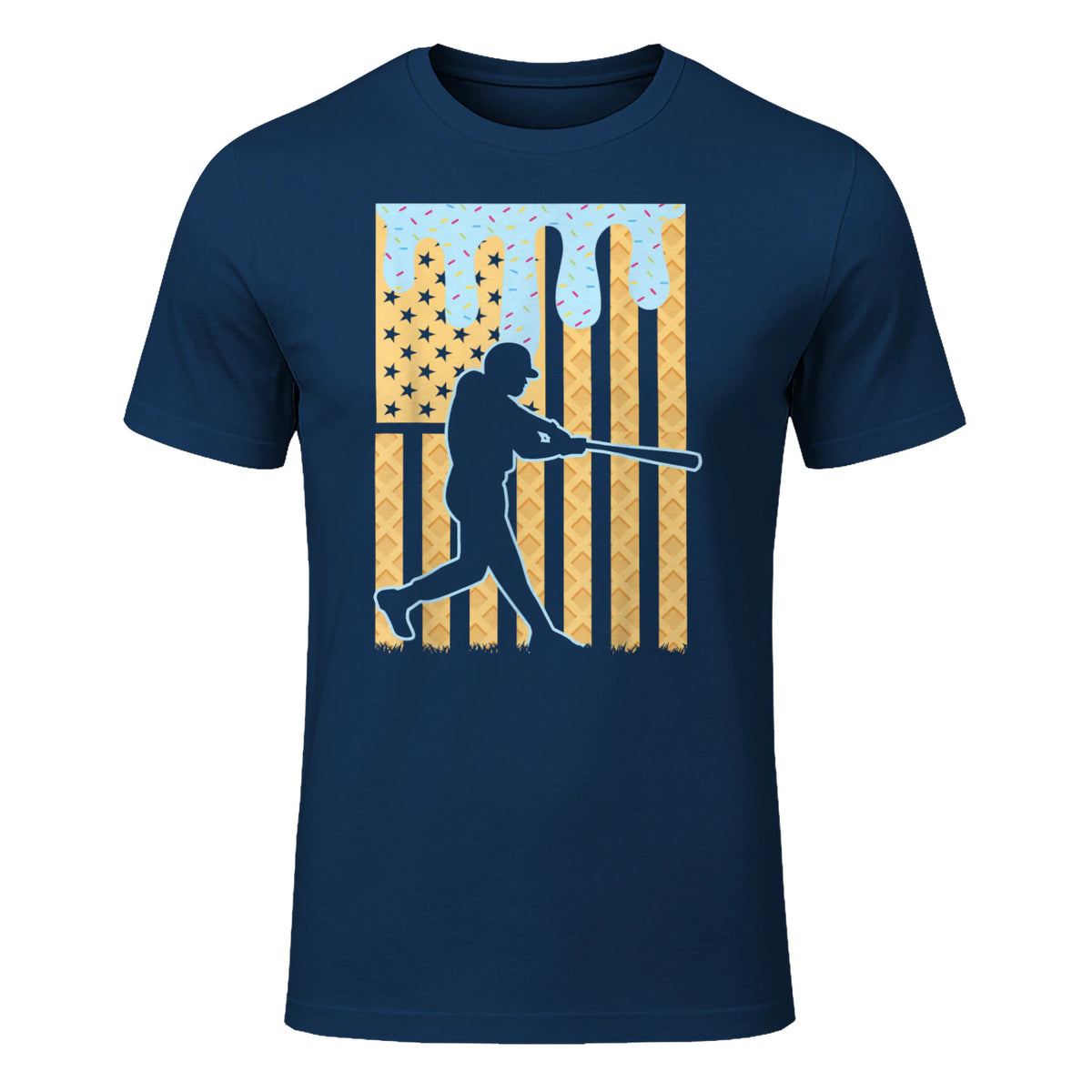Baseball Drip Boys Dripping Ice Cream Baseball American Flag T-Shirt in Navy - front view