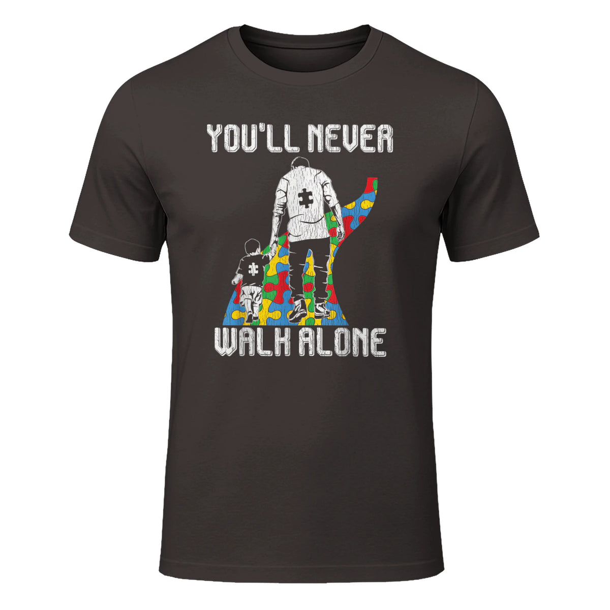 Vintage Father Son Family Autistic Kids Autism Awareness Dad in Dark Chocolate - front view
