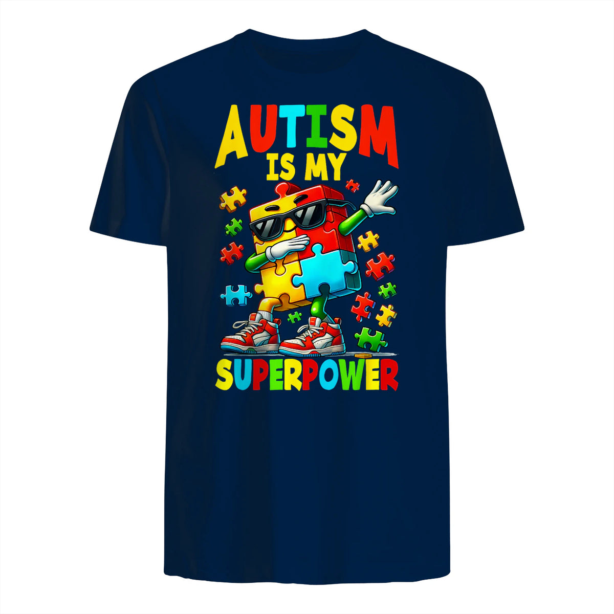 Puzzle Autism Awareness Autistic Support in Navy - back view