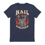 Cute & Funny Satanic Hail Lucipurr Rainbow Kitty Goth in Heather Navy - back view