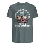 Cats Side Quest Funny Tabletop T-Shirt in Dark Heather - back view