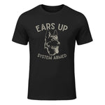 Ears Up System Armed Dog Lover Gift Animal German Shepherd T-Shirt in Black - front view