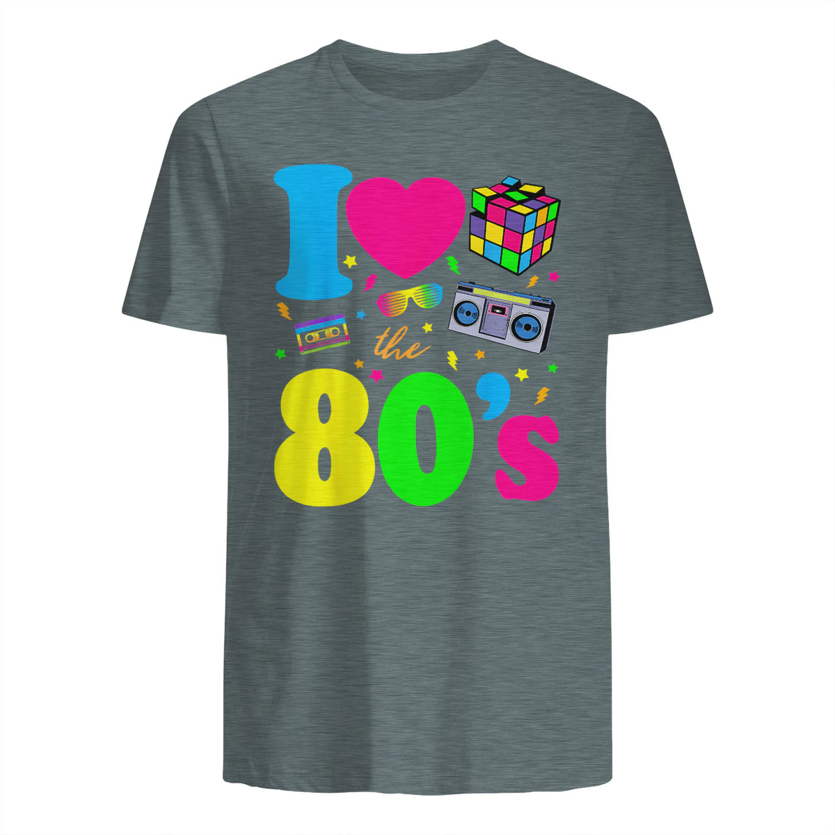 I Love the Eighties Classic Nostalgia T-Shirt in Dark Heather - back view