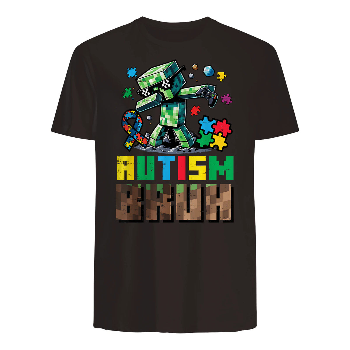 Autism Bruh Dab ASD Awareness Gamer Boys Kids Youth in Dark Chocolate - back view