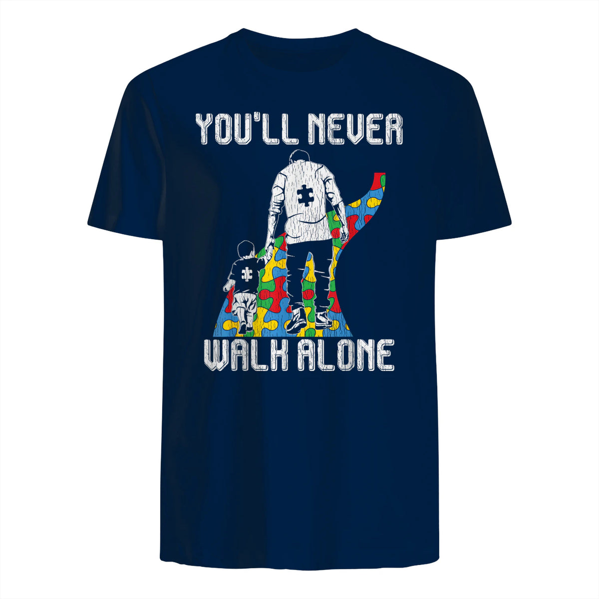 Vintage Father Son Family Autistic Kids Autism Awareness Dad in Navy - back view