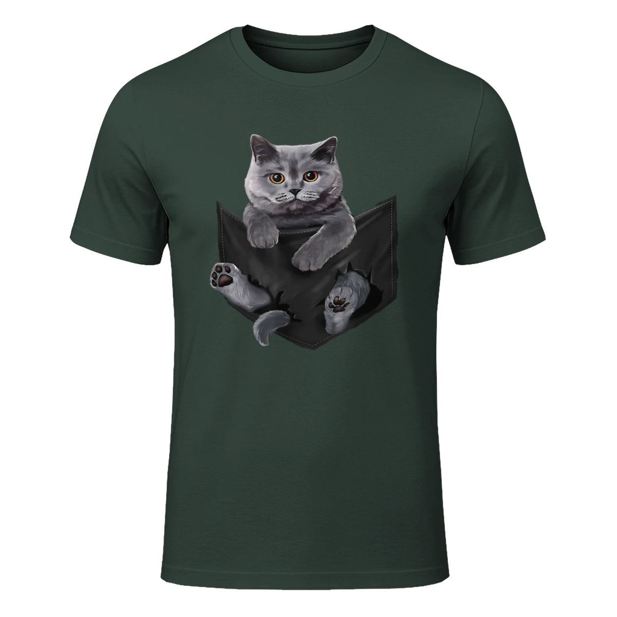 Cat Lovers British Shorthair In Pocket Fun Kitten in Forest Green - front view