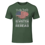 US Flag Constitution of The USA Needs to Be Reread T-Shirt in Military Green - front view
