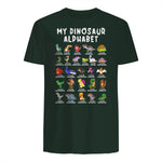 Types Of Dinosaurs Alphabet Dino Identification T-Shirt in Forest Green - back view