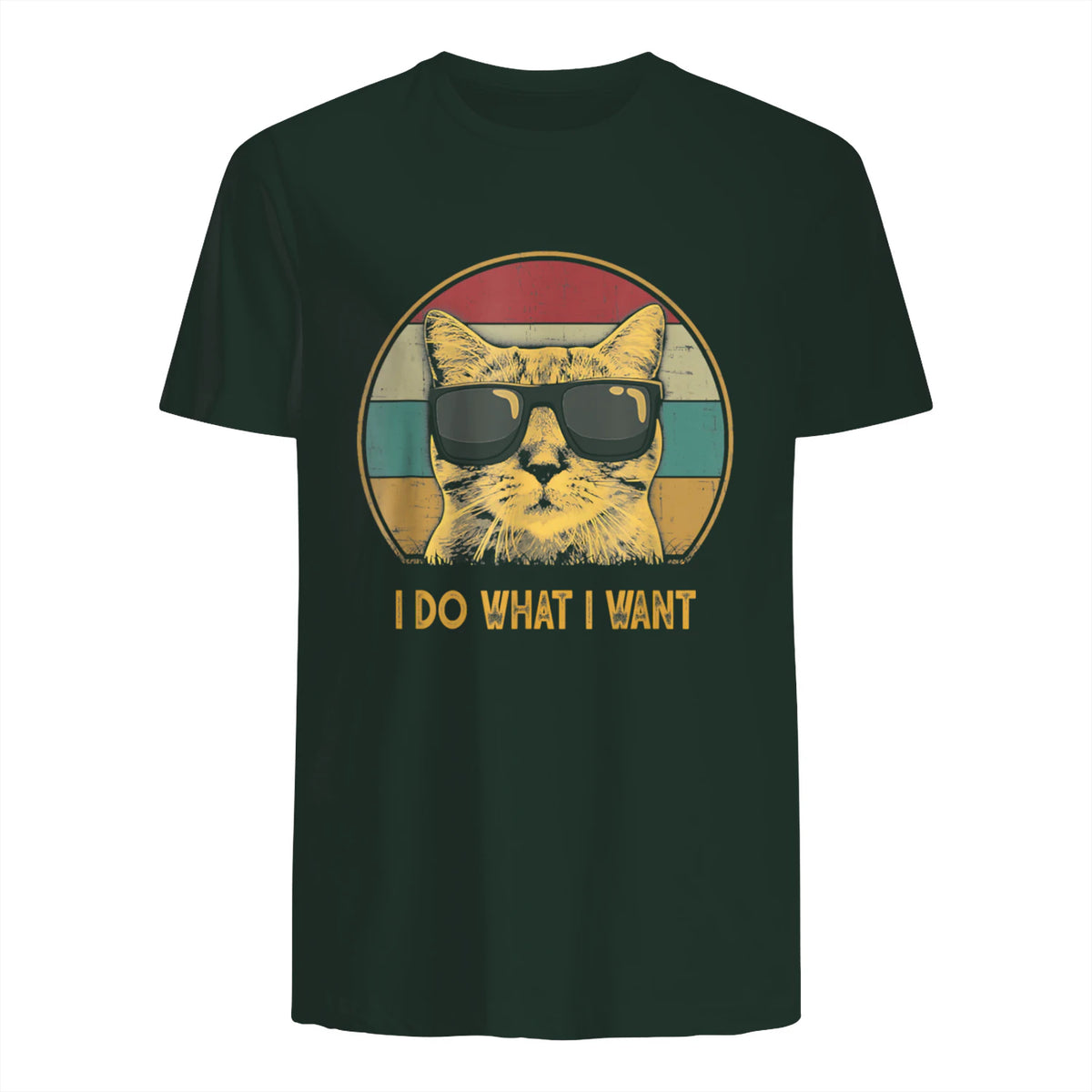 Retro I do What I Want cat Funny cat Lover T-Shirt Small in Forest Green - back view